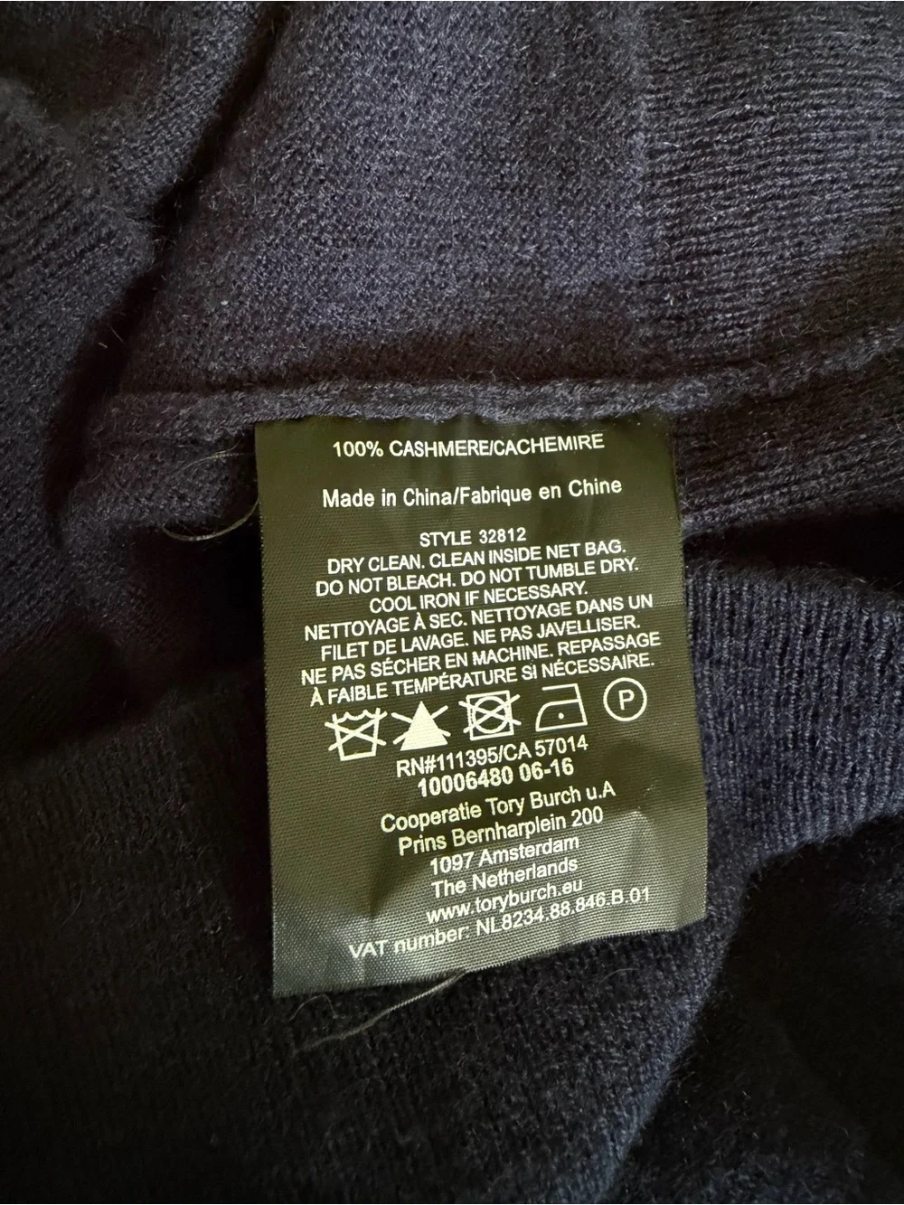 Tory Burch 100% Cashmere Navy Blue Crew Neck Long Sleeve Sweater Size S